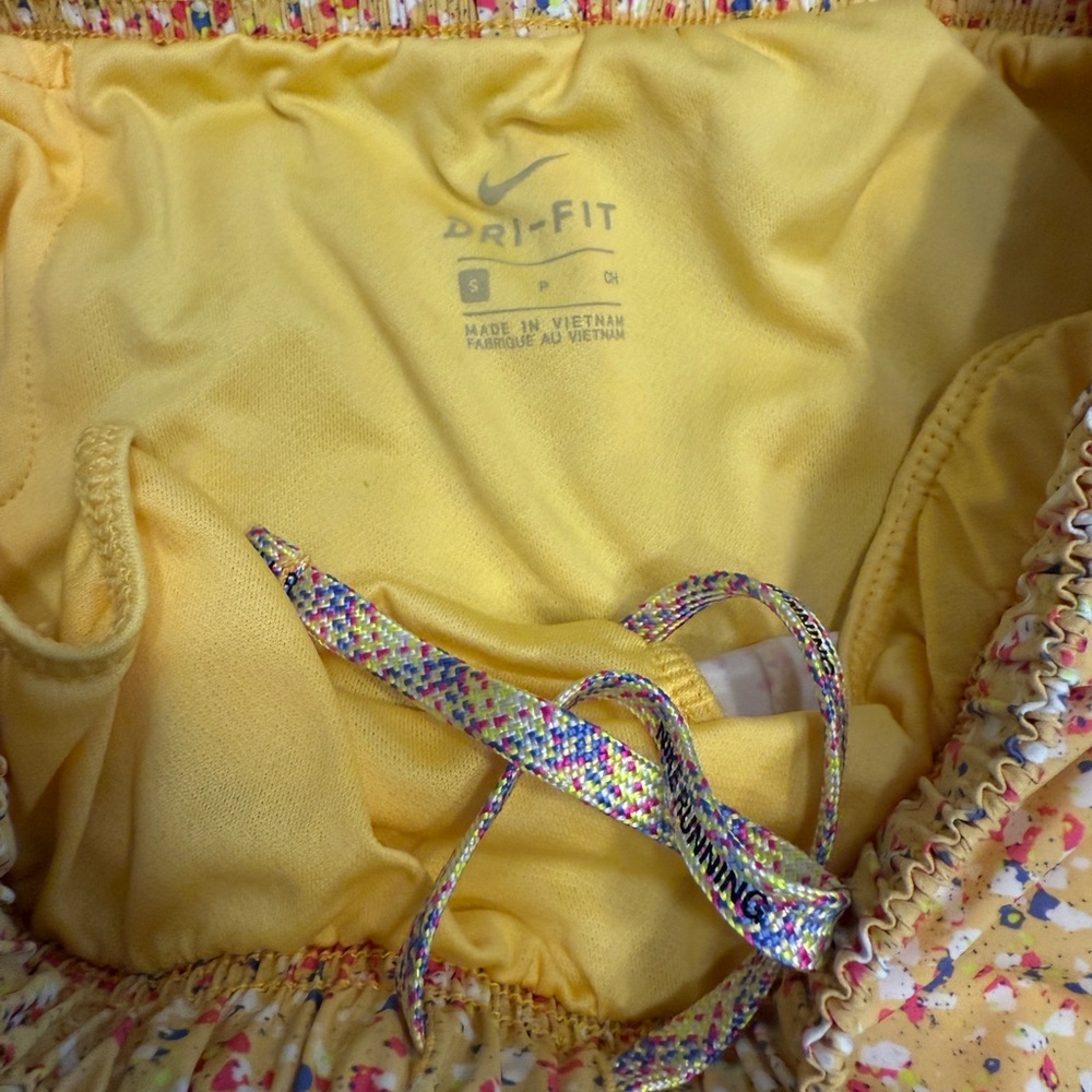 Nike Women's Confetti Yellow and Pink Athletic Shorts - Picture 4 of 6